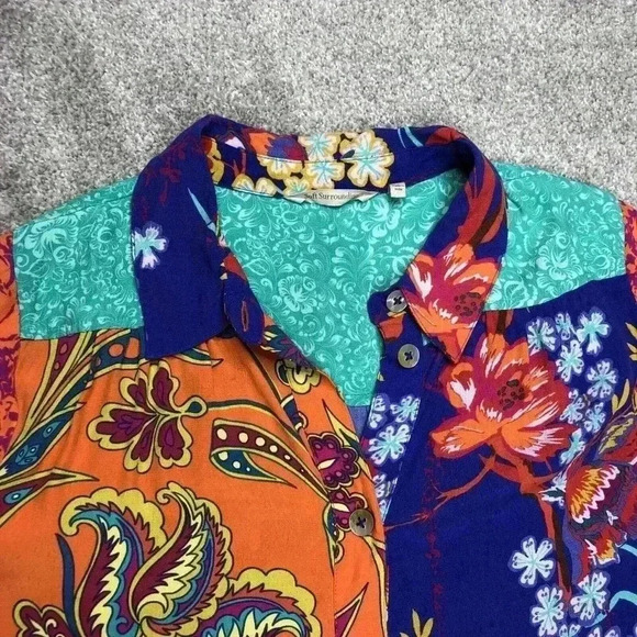 Soft Surroundings Button Down Shirt Long Sleeves Bright Colors Embroidered Sz M - Picture 5 of 8